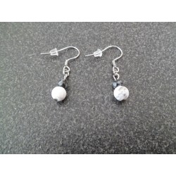Boucles d'oreilles argentées  « Black and white »