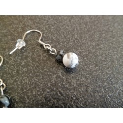 Boucles d'oreilles argentées  « Black and white »