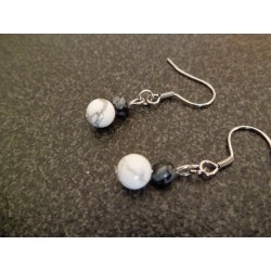 Boucles d'oreilles argentées  « Black and white »