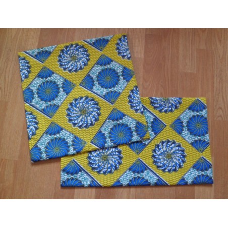 Housse motif Wax jaune et bleu